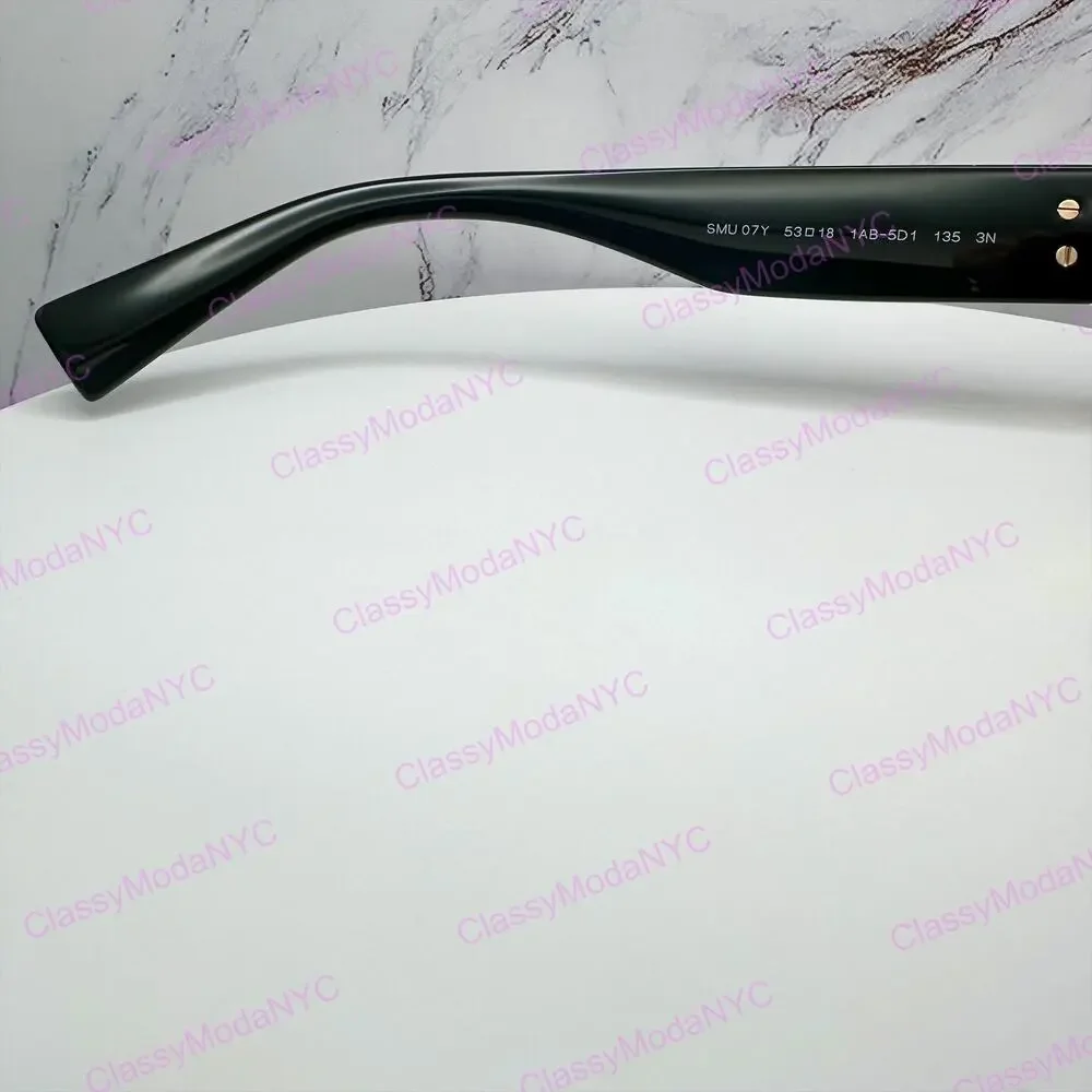 New MIU MIU Sunglasses Black Square Acetate Gold Metal Logo Italy Authentic